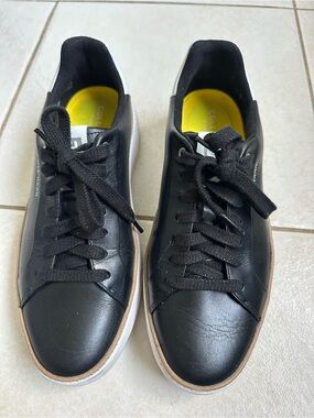 Cole Haan Black Leather Low-Top Sneakers with Yellow Insoles